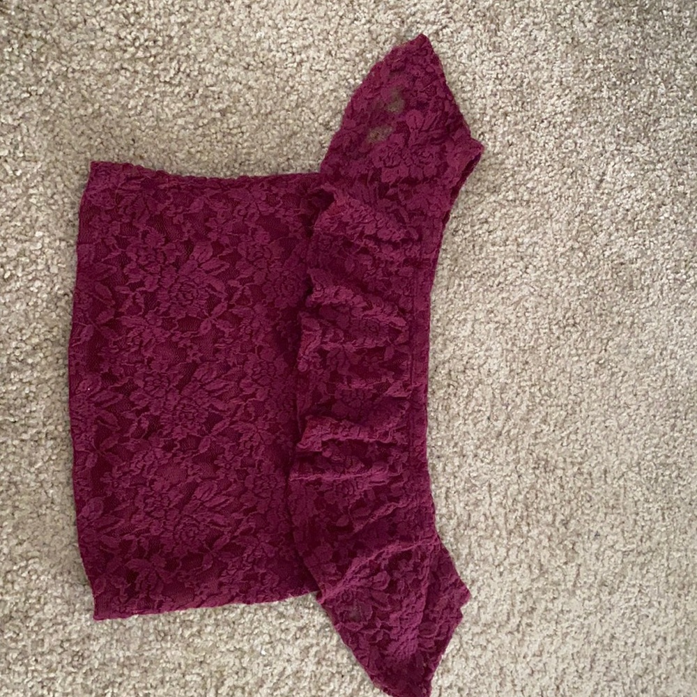 Lace off the shoulder blouse, burgundy